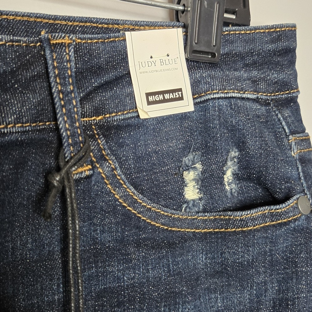 Judy Blue Camo Patch Shorts L High Waist‎ Distressed Dark Wash Denim Retro... - Picture 3 of 6